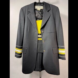 ESCADA by Margaretha Ley VTG 80s Nautical Wool Black Blazer sequin cuffs & Top